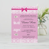 ピンクランジェリーシャワーブライダルパーティレースボウ招待状 招待状 (スタンド正面)