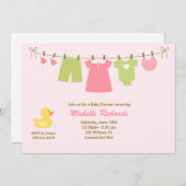 ピンクランドリーベビーシャワー招待状 招待状 (正面/裏面)