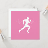 ピンクランニングの背景に男のランナーのシルエット カード (正面/裏面インサイチュ)