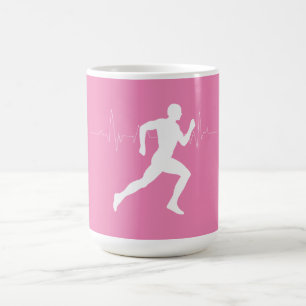 ピンクランニングの背景に男のランナーのシルエット コーヒーマグカップ
