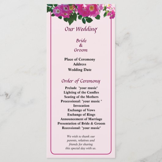 ピンクランブラーバラ結婚式 プログラム (正面)