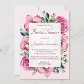ピンクラン&バラウォーターカラーブライダルシャワー 招待状 (正面)