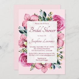 ピンクラン&バラウォーターカラーブライダルシャワー 招待状