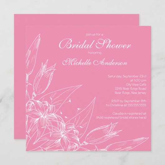 ピンクリエレガントリーブライダルシャワーの招待 招待状 (正面/裏面)