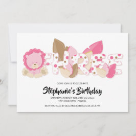 ピンクリオンの第3バースデーパーティーへの招待 招待状