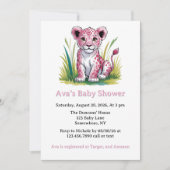 ピンクリオンガール赤ちゃんシャワー 招待状 (正面)