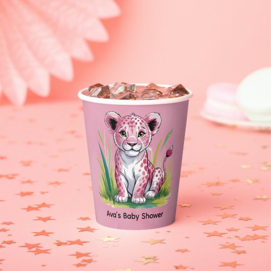 ピンクリオンガール赤ちゃんシャワー 紙コップ (インサイチュ)