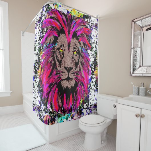 ピンクリオンヘッドシャワーカーテン シャワーカーテン (インサイチュ)