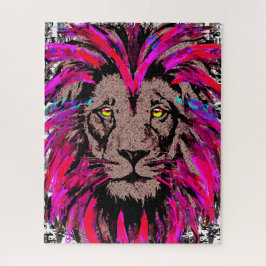 ピンクリオンヘッドパズル – ライオン顔ポートレートスケッチ ジグソーパズル