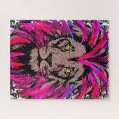 ピンクリオンヘッドパズル – ライオン顔ポートレートスケッチ ジグソーパズル (横)