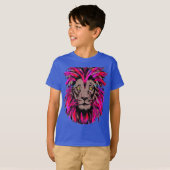 ピンクリオンヘッドライオン顔ポートレートスケッチ Tシャツ (正面フル)