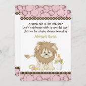 ピンクリオンベビーシャワー招待状for girls 招待状 (正面/裏面)