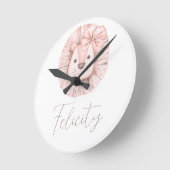 ピンクリオンボホウォーターカラー子供部屋 ラウンド壁時計 (傾斜)