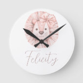 ピンクリオンボホウォーターカラー子供部屋 ラウンド壁時計 (正面)