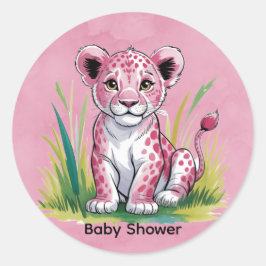 ピンクリオン水彩少女の赤ちゃんシャワー ラウンドシール