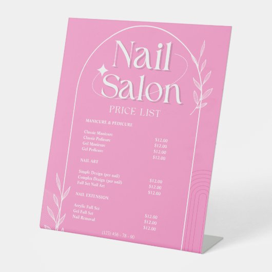 ピンクリストトレンディーネイルサロン価格表 台座サイン (正面)