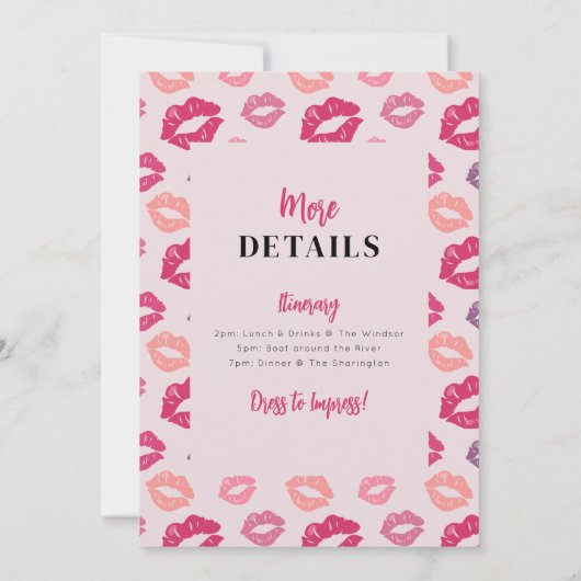 ピンクリップキスザ恋しく思グラムヘンパーティの招待状 招待状 (裏面)