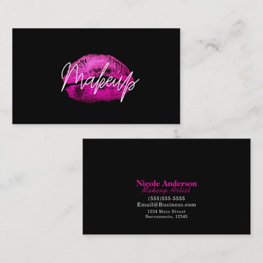 ピンクリップキスメイクアップ美しいグラムシックブラック 名刺 (正面/裏面)