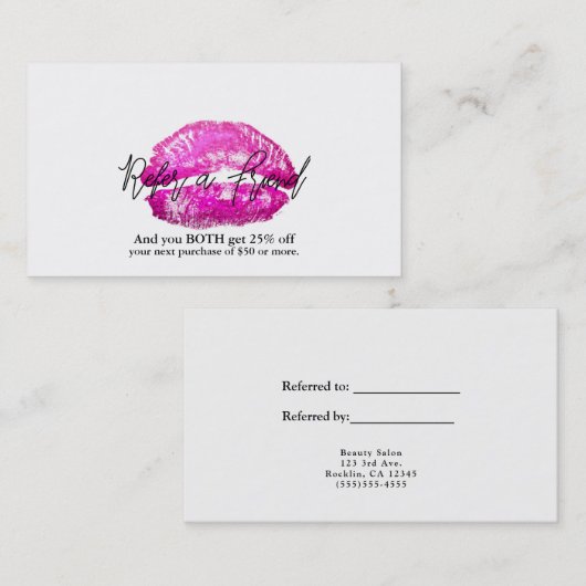 ピンクリップキスメイクアップ美しいグラム友人を参照 紹介カード (正面/裏面)