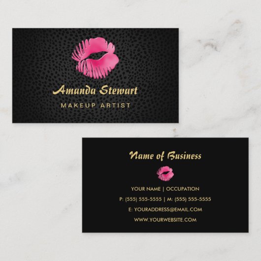 ピンクリップグロスキスブラックチータメイクアップアーティスト 名刺 (正面/裏面)
