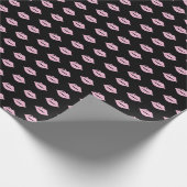 ピンクリップシンプルオン黒パーティー ラッピングペーパー (角)