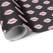 ピンクリップシンプルオン黒パーティー ラッピングペーパー (ロールコーナー)