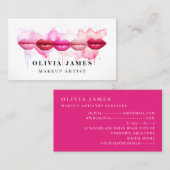 ピンクリップスティックメイクアップアーティスト化粧品美しいサロン 名刺 (正面/裏面)
