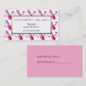 ピンクリップスティック&ハート化粧品名刺 予約カード (正面/裏面)