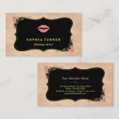 ピンクリップバラ金ゴールドグリッターワイルドフラワーズモノグラム 名刺 (正面/裏面)