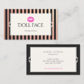 ピンクリップバラ金ゴールド&ブラックグリッターストライプメイクアップ 名刺 (正面/裏面)