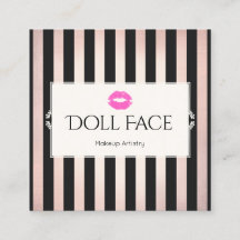 ピンクリップバラ金ゴールド&ブラックストライプのメイクアップアーティスト