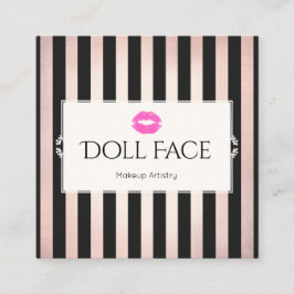 ピンクリップバラ金ゴールド&ブラックストライプのメイクアップアーティスト スクエア名刺