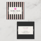 ピンクリップバラ金ゴールド&ブラックストライプのメイクアップアーティスト スクエア名刺 (正面/裏面)