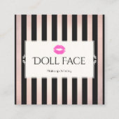 ピンクリップバラ金ゴールド&ブラックストライプのメイクアップアーティスト スクエア名刺 (正面)