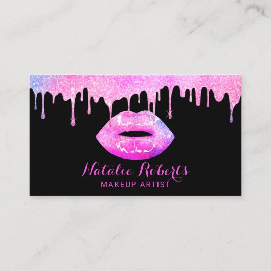 ピンクリップメイクアップアーティストパステルモダンドリップスサロン 名刺 (正面)