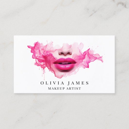ピンクリップメイクアップアーティスト化粧品美しいサロン 名刺 (正面)