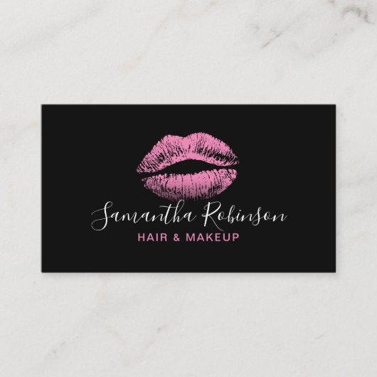 ピンクリップメイクアップアーティスト美容師美しいサロン 名刺 (正面)