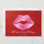 ピンクリップレッドグリッターすべての私はバレンタイン大好き シーズンカード (正面)