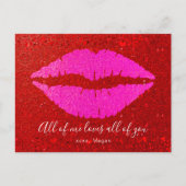 ピンクリップレッドグリッターバレンタインデーすべての私はあなたを愛 シーズンポストカード (正面)