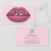 ピンクリップQRコードロゴ化粧リップスティック光沢 名刺 (正面/裏面)