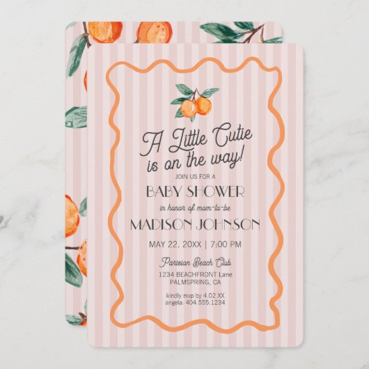 ピンクリトルかわいこちゃんパステルシトラステーマベビーシャワー 招待状 (正面/裏面)