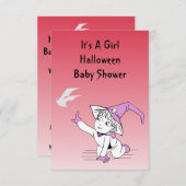 ピンクリトルウィッチベビーシャワー招待状カード 招待状 (正面/裏面)