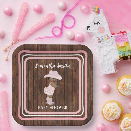 ピンクリトルオウム女性のカーボーイウェスタンベビーシャワー ペーパープレート (パーティー)