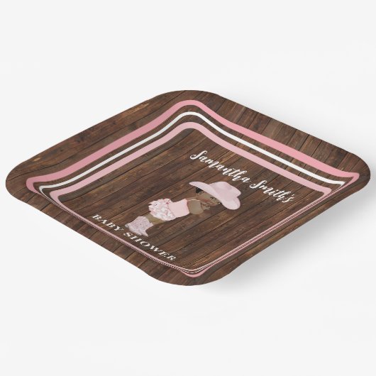 ピンクリトルオウム女性のカーボーイウェスタンベビーシャワー ペーパープレート (傾斜あり)