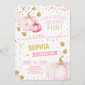 ピンクリトルカボキンガール1st誕生日金ゴールドグリッター 招待状 (正面/裏面)