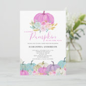 ピンクリトルカボチャガールベビーシャワー招待状 招待状 (スタンド正面)