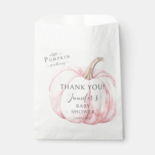 ピンクリトルカボチャシンプル秋のベビーガールシャワー フェイバーバッグ (正面)