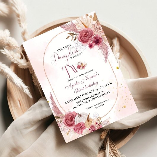 ピンクリトルカボチャツインガール2nd誕生日 招待状