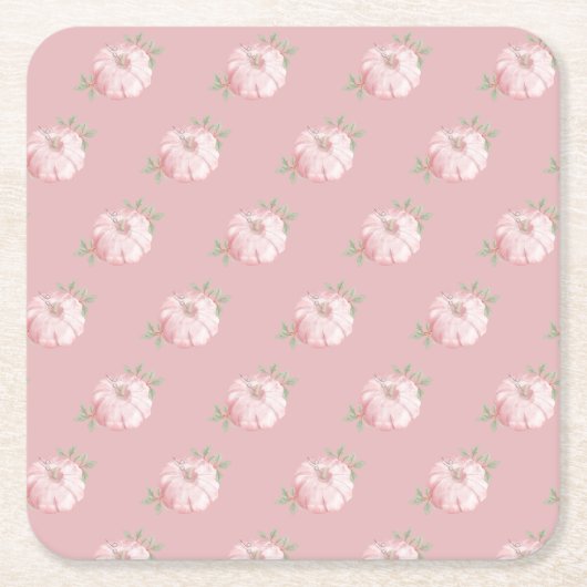 ピンクリトルカボチャパターン秋ベビーシャワー スクエアペーパーコースター (正面)