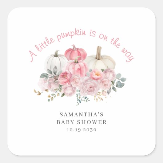 ピンクリトルカボチャ女の子ベビーシャワー スクエアシール (正面)